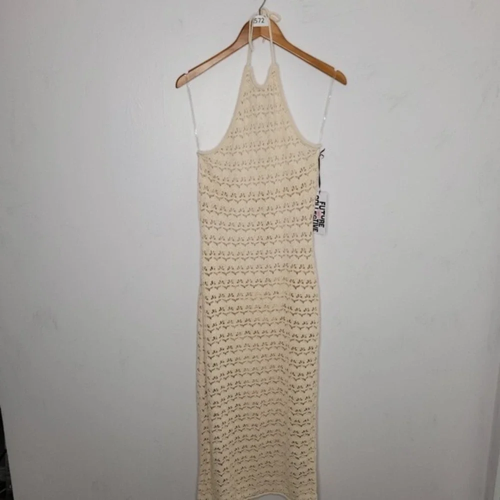 Future Collective Alani Noelle Crochet Knit Midi Dress XL Halter Boho Beach Wear